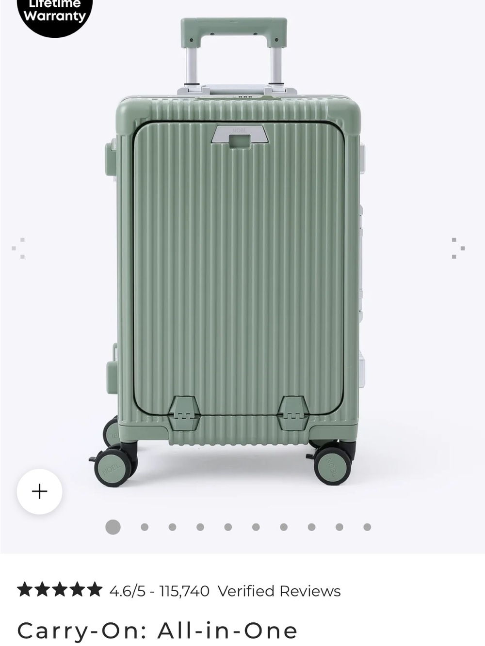 New NOBL All-in-One Carry-On Luggage in Sage Green